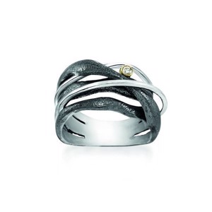 Rabinovich Witch Hazel - Sorte sølv ring med en brilliant